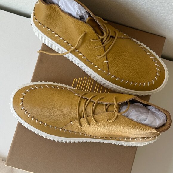 Charlotte Stone Leather Sneakers, style Darcy, color dijon, size 10 - Picture 2 of 6